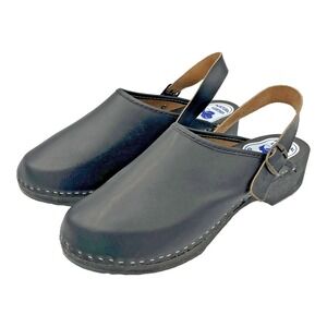 Wood Open Back‎ Leather Clogs Black Size 12